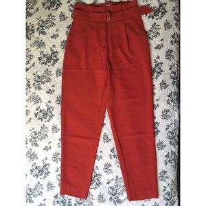 H&M High-Waisted Paper-Bag Red Pants